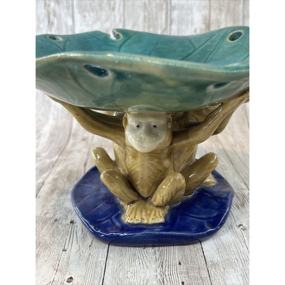 Majolica 3 Monkeys Holding Bowl Dish Centerpiece Large Great Condition - Picture 4 of 16